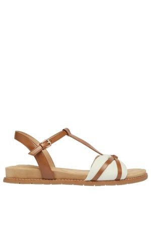 leren sandalen ecru/cognac