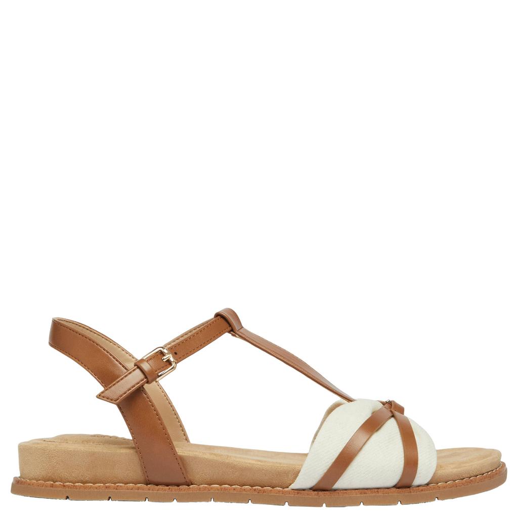 Ecru en cognackleurige dames s.Oliver Women Shoes leren sandalen van 60% polyurethaan / 40% polyester met gesp