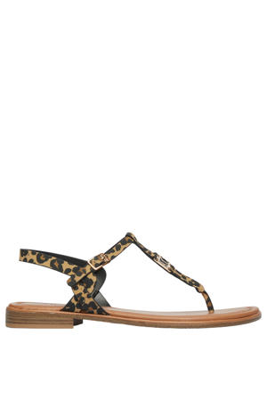 leren sandalen met panterprint beige/zwart