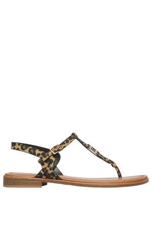 leren sandalen met panterprint beige/zwart