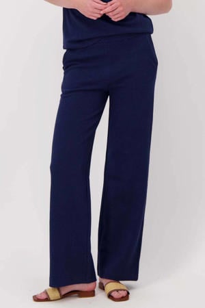 wide leg high waist casual broek marineblauw