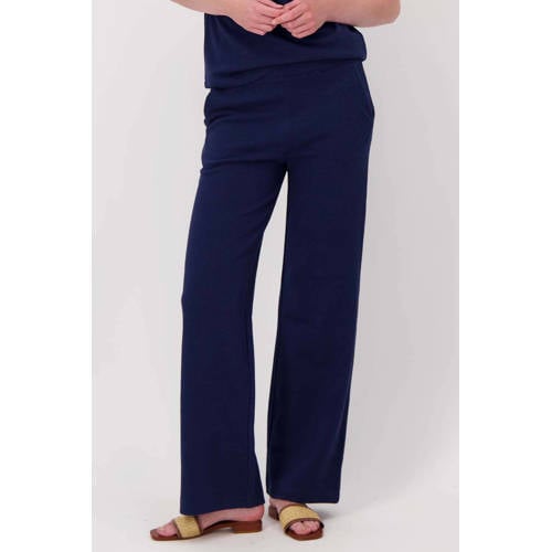 Zusss wide leg high waist casual broek marineblauw afbeelding