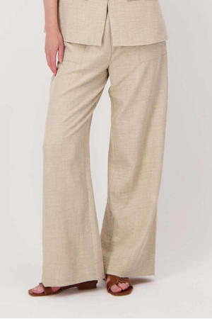 wide leg high waist broek beige