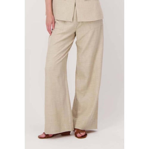 Zusss wide leg high waist broek beige afbeelding