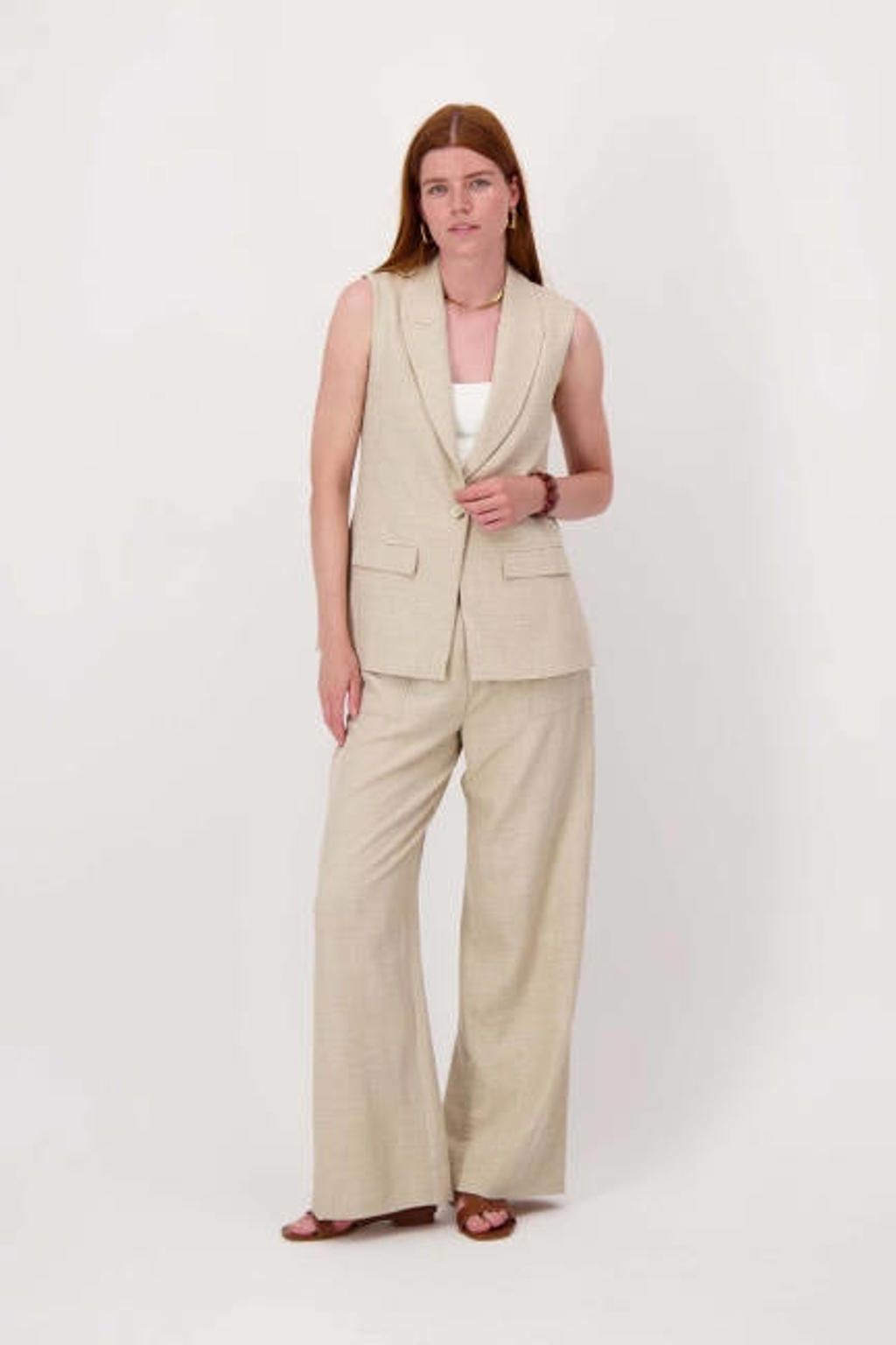 Beige dames Zusss regular blazer van viscose met effen, reverskraag en knoopsluiting