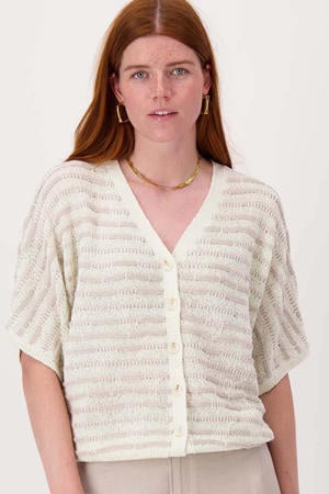 gestreepte gebreid vest beige