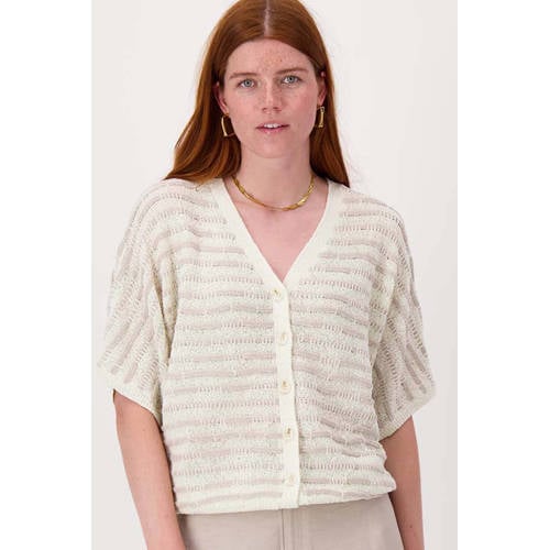 Zusss gestreepte gebreid vest beige afbeelding