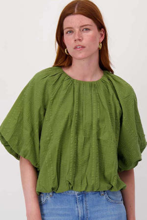 top met textuur olijfgroen