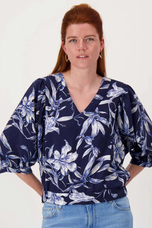 gebloemde blousetop donkerblauw
