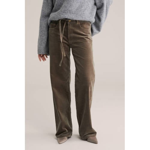 WE Fashion corduroy Wide leg regular waist broek lichtbruin afbeelding