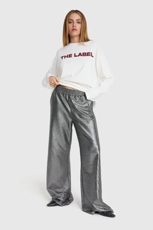 wide leg regular waist broek zilver
