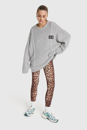 skinny regular waist legging met panterprint bruin
