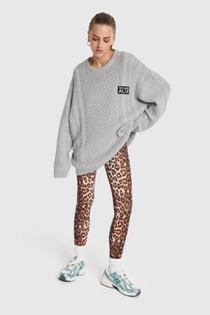 skinny regular waist legging met panterprint bruin