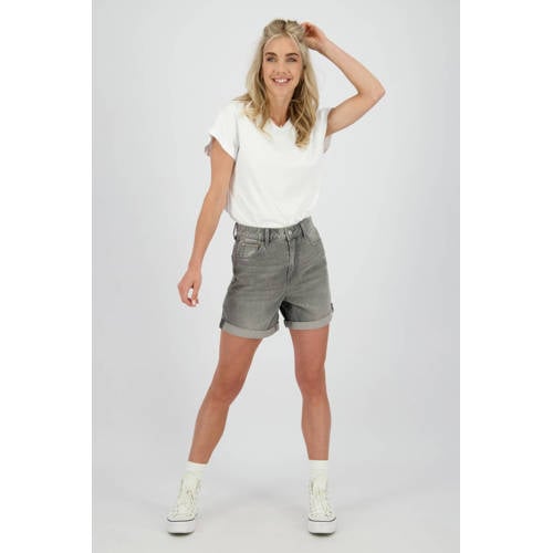 Raizzed regular waist denim short grijs afbeelding