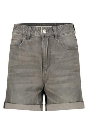 regular waist denim short grijs