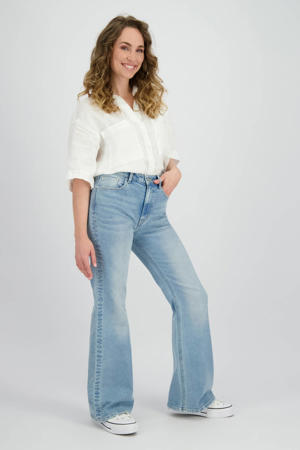 high waist flared jeans medium blue denim