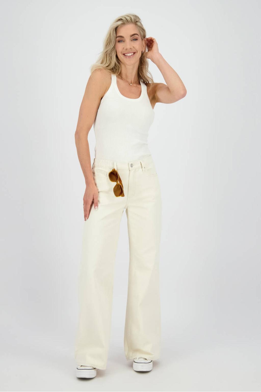 Beige dames Raizzed Sky Special bootcut jeans van katoen met regular waist, knoopsluiting en effen