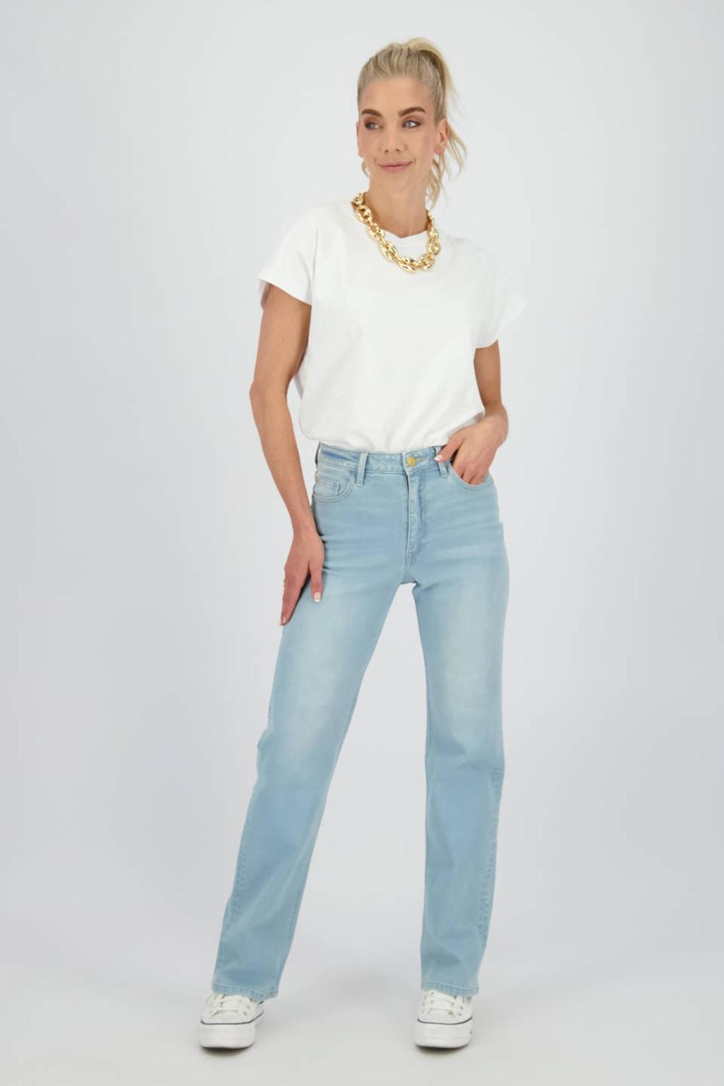 Medium blue denim dames Raizzed straight leg jeans van katoen met knoopsluiting en effen