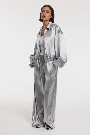 wide leg regular waist broek zilver