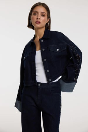 denim spijkerjas met glitter dark blue denim