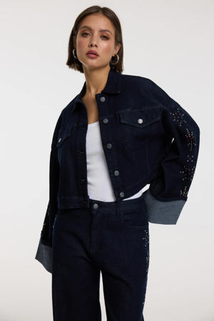 denim spijkerjas met glitter dark blue denim