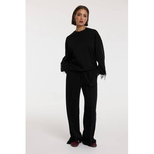 Refined Department Wide leg regular waist broek zwart afbeelding