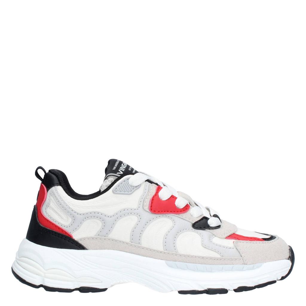 Beige en rode jongens Vingino sneaker van polyester/synthetisch imitatieleer met veters