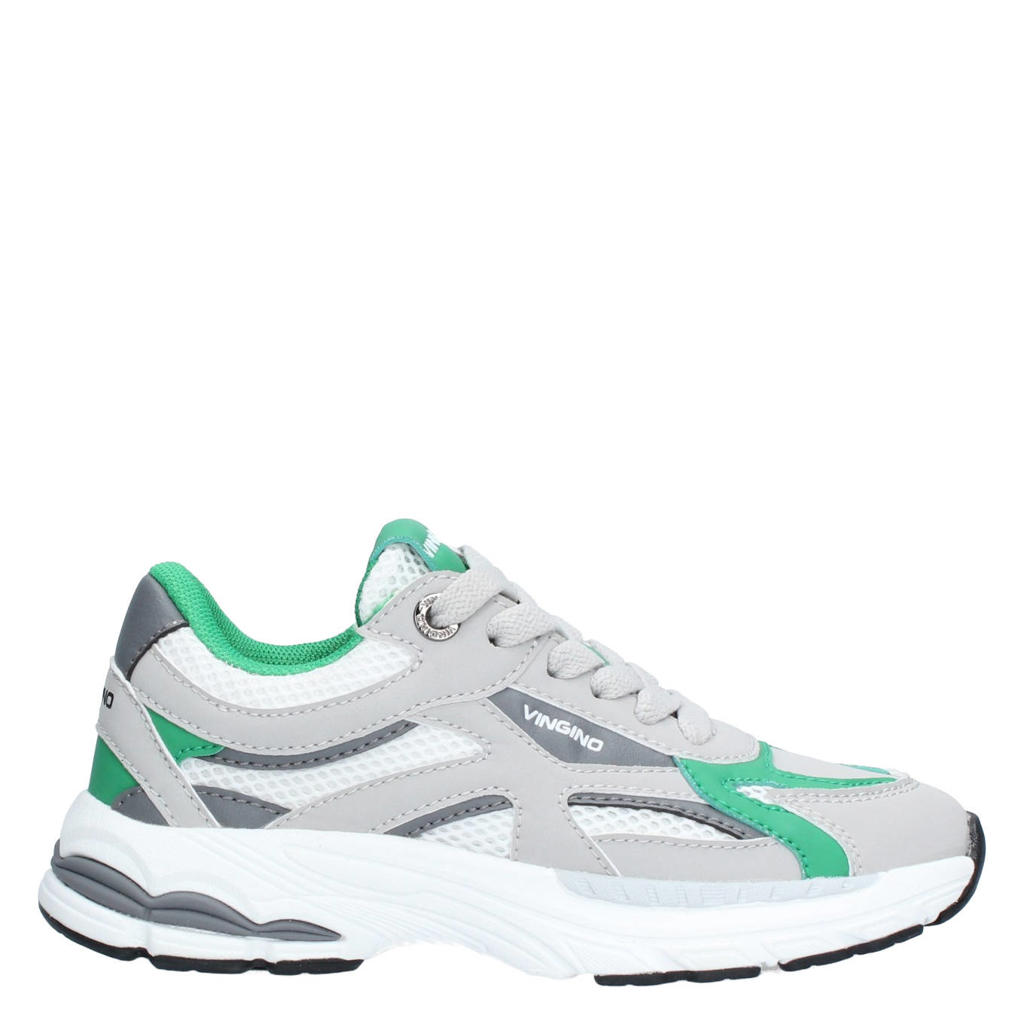 Grijs, wit en groene jongens Vingino sneakers van polyester/synthetisch imitatieleer met rits- en vetersluiting