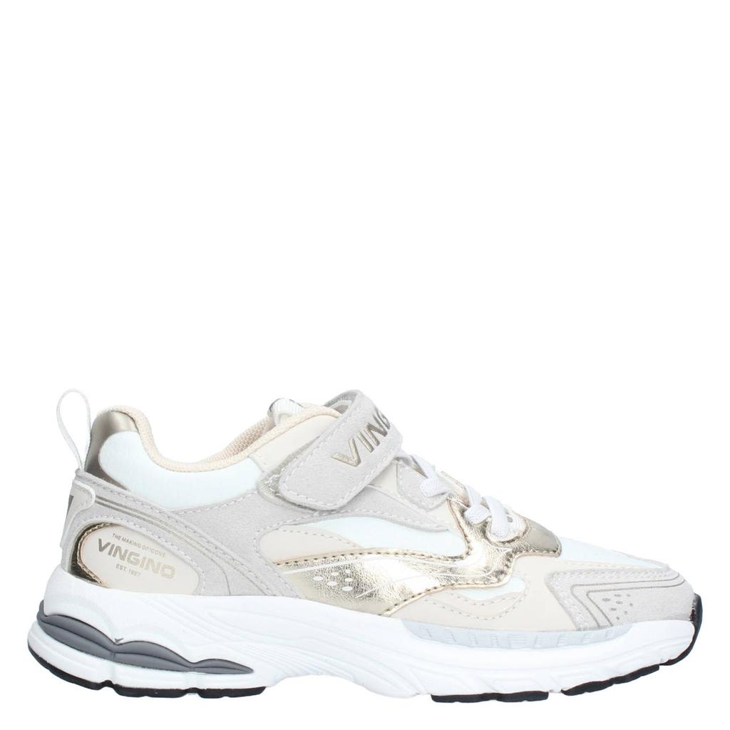 Beige en gouden meisjes Vingino sneakers van polyester/synthetisch imitatieleer met veter- met klittenbandsluiting