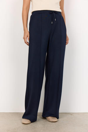 Wide leg high waist casual broek marineblauw