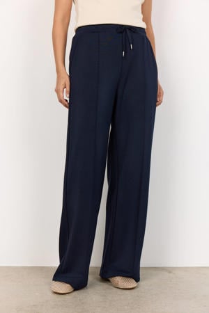 Wide leg high waist casual broek marineblauw