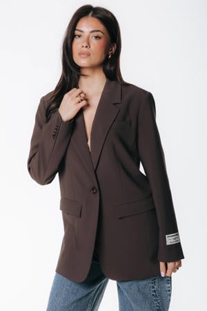 regular blazer met backprint donkerbruin