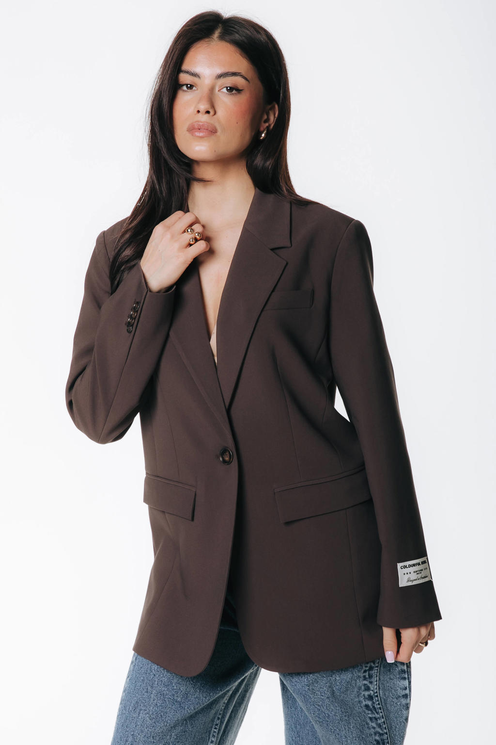 Donkerblauwe dames Colourful Rebel regular blazer van polyester met backprint, lange mouwen, reverskraag en knoopsluiting