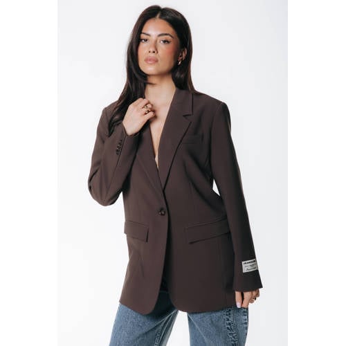 Colourful Rebel regular blazer met backprint donkerbruin afbeelding