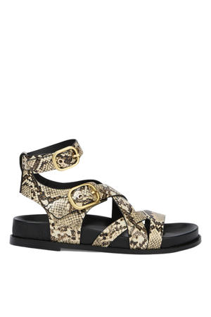 Serena leren sandalen met dierenprint beige