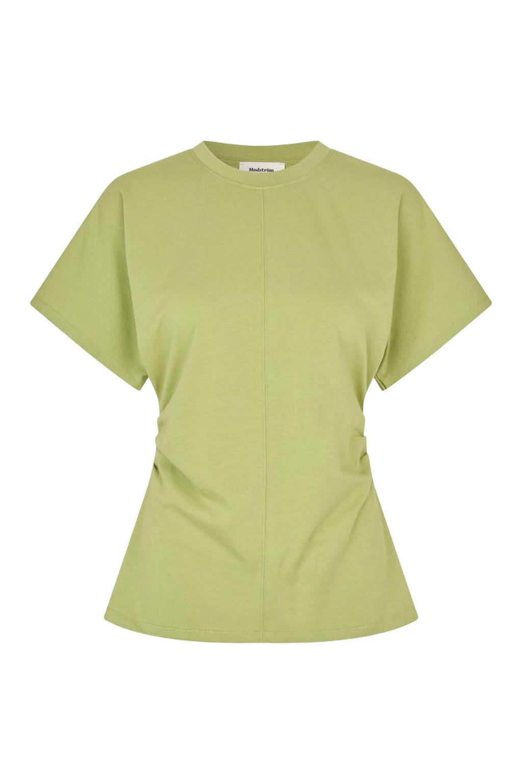Limegroene dames Modström T-shirt van katoen met effen, korte mouwen en ronde hals