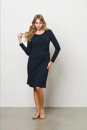travelstof midi jurk donkerblauw