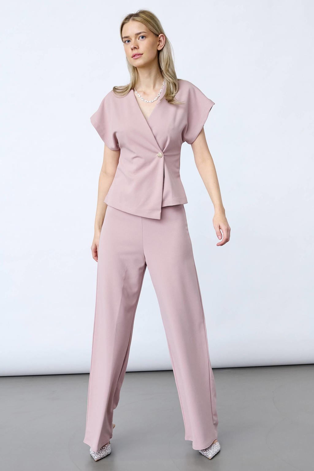 Lilakleurige dames SisterS Point wide leg high waist palazzo broek met effen