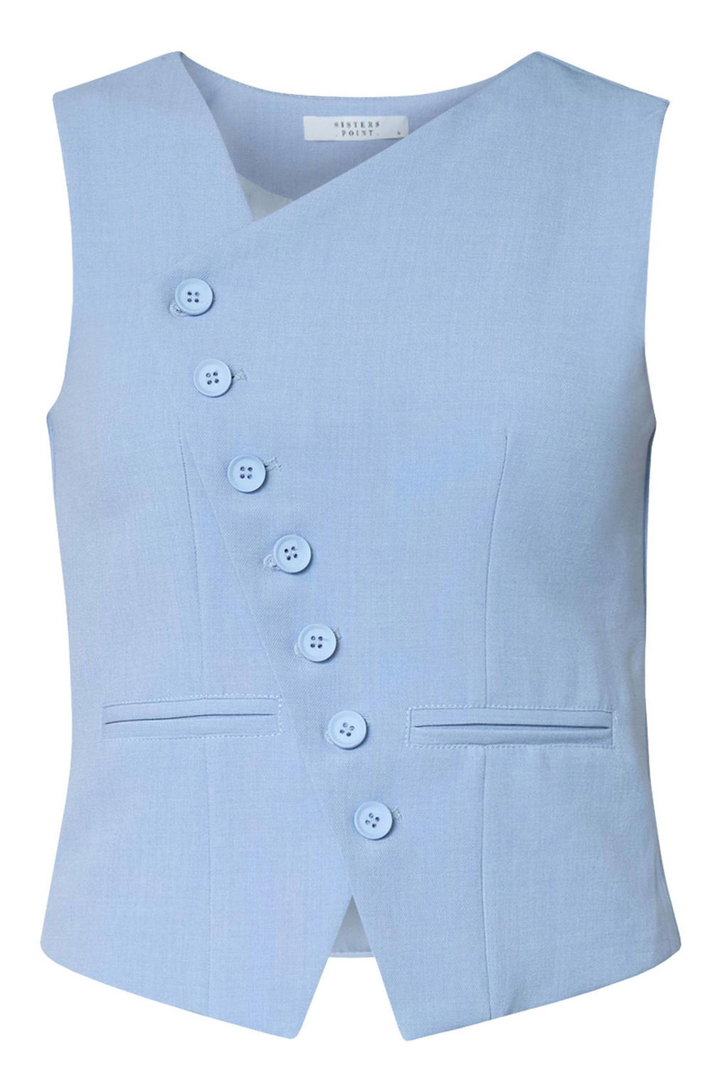 Lichtblauwe dames SisterS Point gilet van polyester met effen, overslagkraag en knoopsluiting