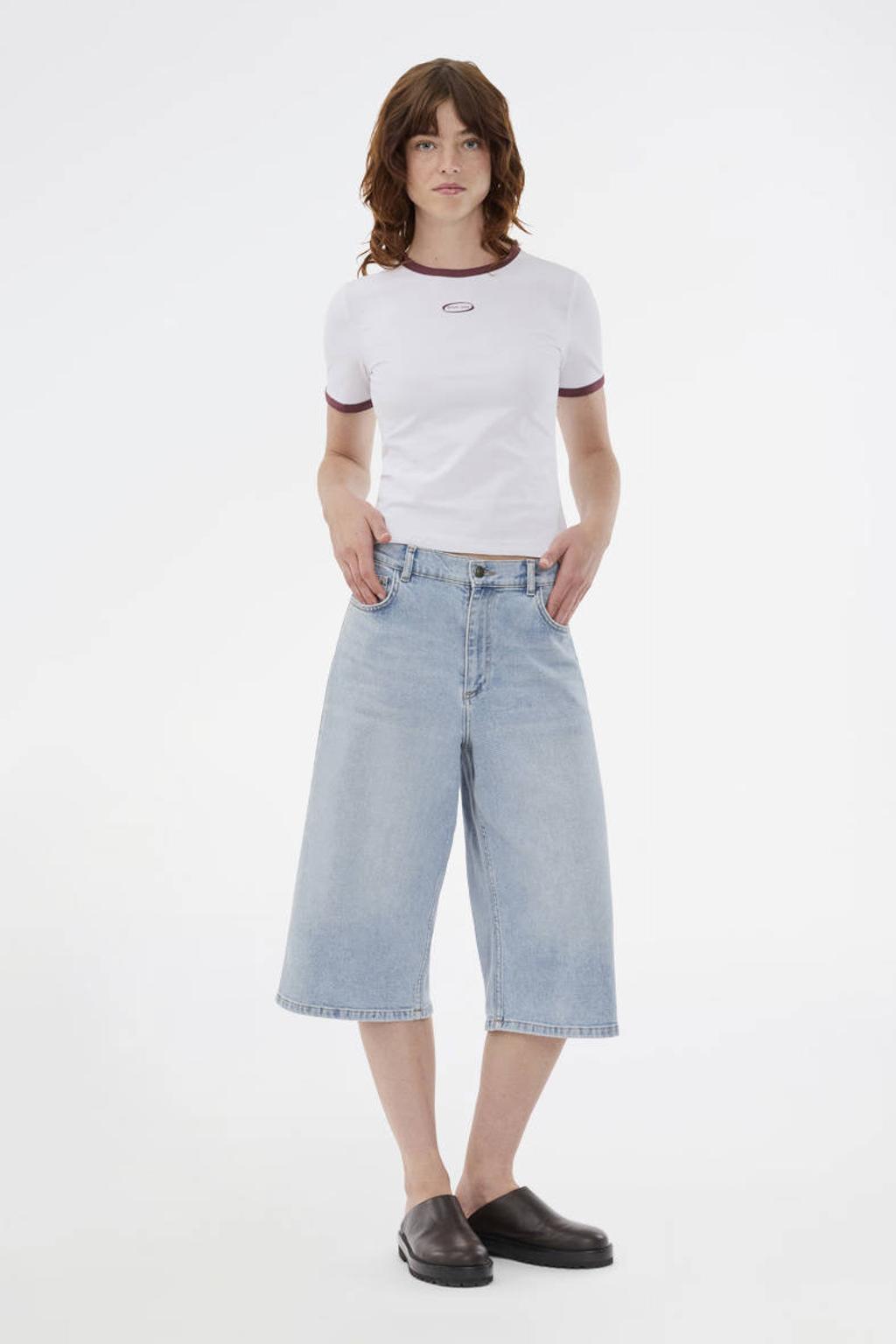 Light blue denim dames Modström regular waist short van denim met loose fit en rits- en knoopsluiting
