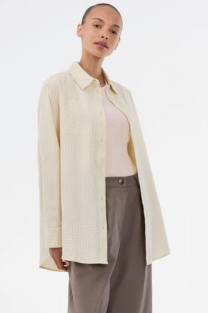 blouse met krijtstreep lichtgeel