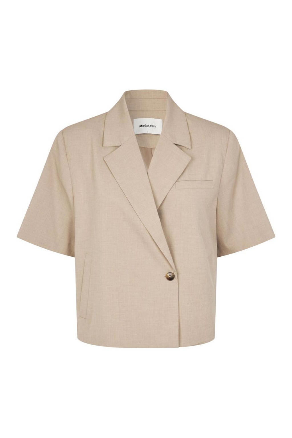 Beige dames Modström cropped blazer van polyester met effen, lange mouwen, reverskraag en knoopsluiting