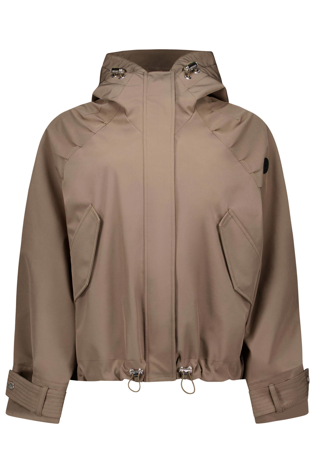 Taupe dames Airforce softshell jas van polyester met effen, lange mouwen, capuchon en ritssluiting