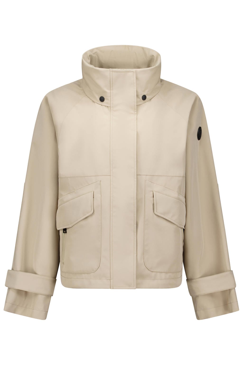 Beige dames Airforce tussenjas van polyester met effen, lange mouwen, opstaande kraag, rits- en knoopsluiting en elastische boord