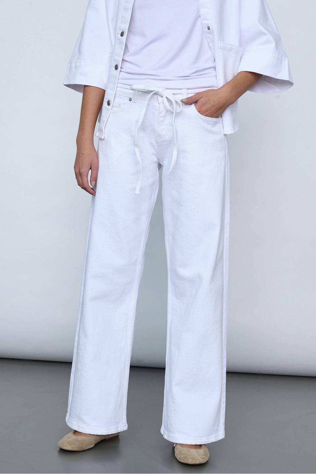 Witte dames SisterS Point low waist wide leg jeans van denim met rits- en knoopsluiting en effen