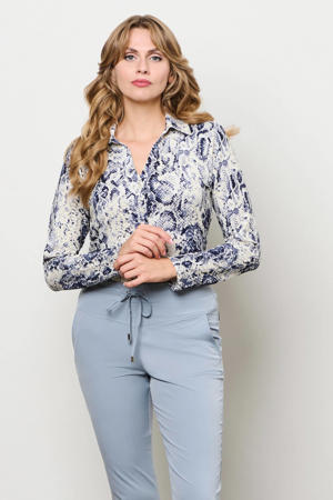 blouse met dierenprint blauw