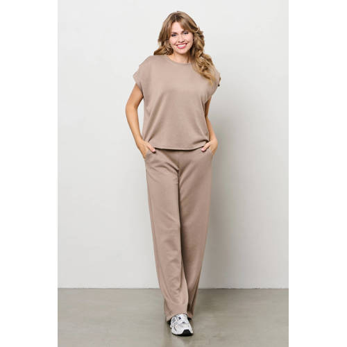 &Co Woman wide leg regular waist casual broek taupe afbeelding