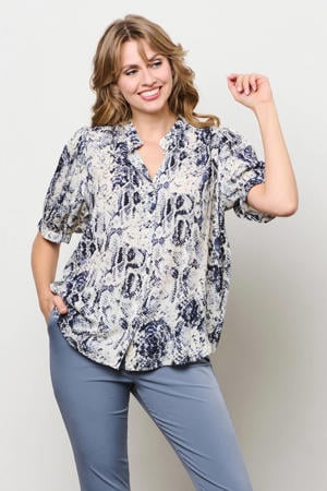 blouse met dierenprint blauw