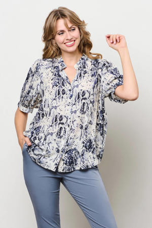 blouse met dierenprint blauw