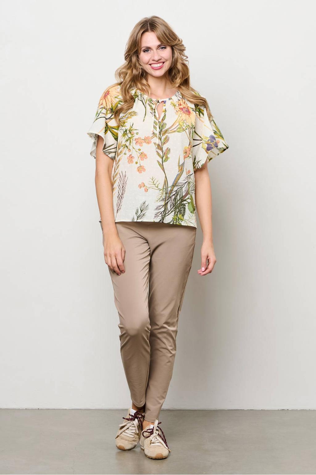 Witte dames &Co Woman gebloemde blousetop van katoen met korte mouwen, V-hals en striksluiting